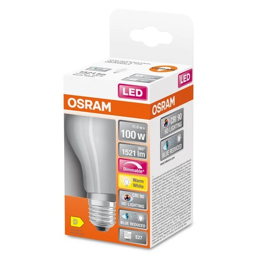 OSRAM Dimmbare LED-Lampe LED SUPERSTAR+ CL A GL FR 100 dim 11W/927 E27 CRI90 BOX, E27 , Warmweiß