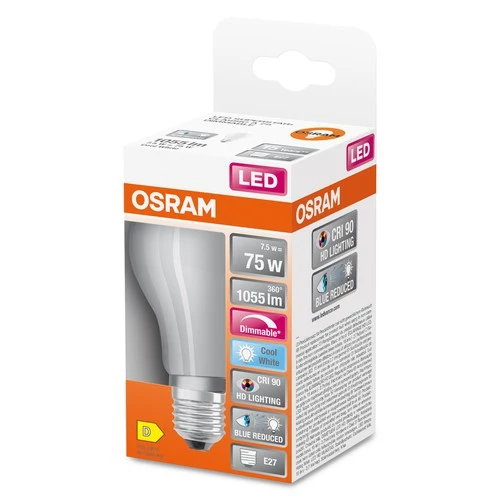OSRAM Dimmbare LED-Lampe LED SUPERSTAR+ CL A GL FR 75 dim 7,5W/940 E27 CRI90 BOX, E27 , Kaltweiß