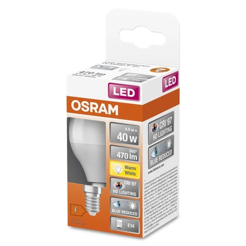 OSRAM SUPERSTAR+ CLASSIC P 40 FR LED-Lampe, 4,9W, 470lm , Warmweiß , E14