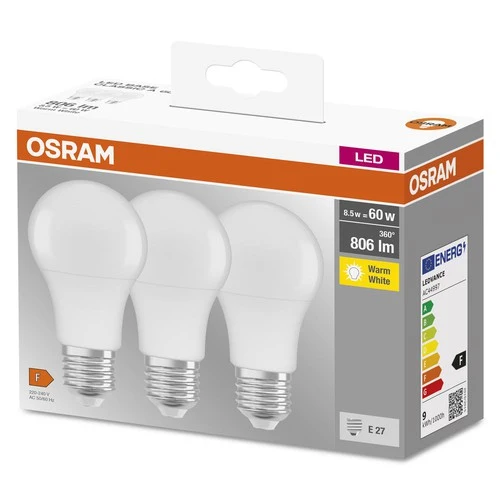 OSRAM BASE CLASSIC A 60 FR LED-Lampe, 8,5W, 806lm, Warmweiß, E27