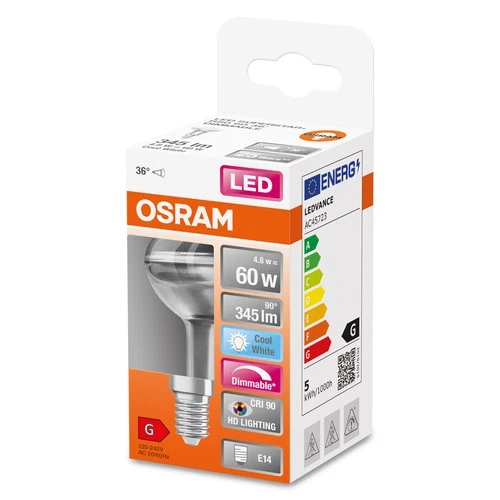 OSRAM Dimmbare LED Reflektor-Lampe LED SUPERSTAR + spot R50 GL 60 DIM 4,8W/940 E14 CRI90 BOX , Kaltweiß