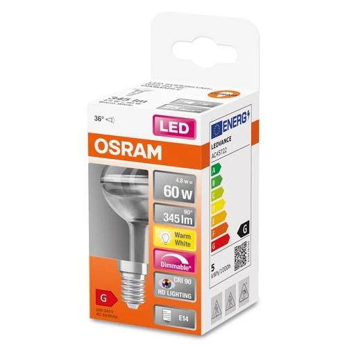 OSRAM Dimmbare LED Reflektor-Lampe LED SUPERSTAR + spot R50 GL 60 DIM 4,8W/927 E14 CRI90 BOX , Warmweiß