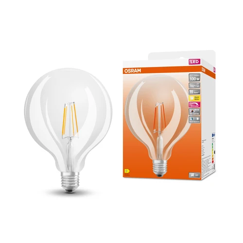 OSRAM Dimmbare FILAMENT LED-Lampe LED SUPERSTAR+ CL GLOBE125 FIL 100 dim 11W/927 E27 CRI90 BOX, Warmweiß, E27