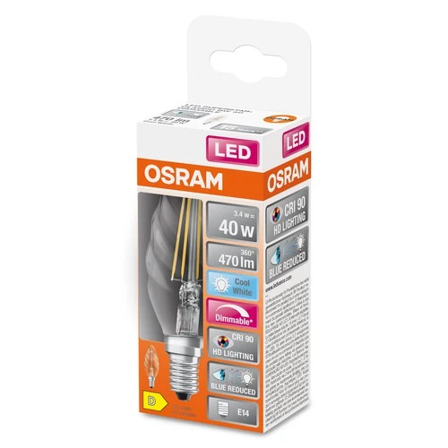 OSRAM Dimmbare LED-Lampe LED SUPERSTAR+ CL BW FIL 40 dim 3,4W/940 E14 CRI90 BOX , Kaltweiß