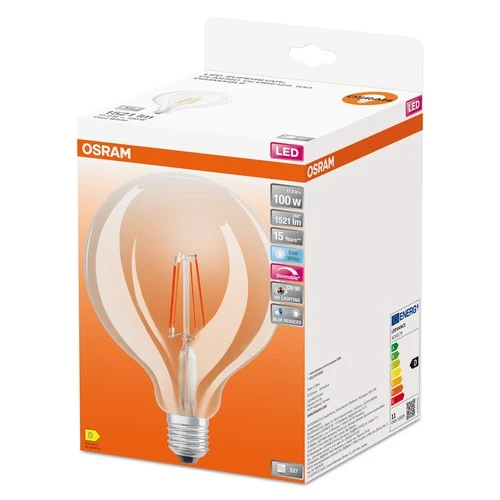 OSRAM Dimmbare FILAMENT LED-Lampe LED SUPERSTAR+ CL GLOBE125 FIL 100 dim 11W/940 E27 CRI90 BOX, Kaltweiß, E27