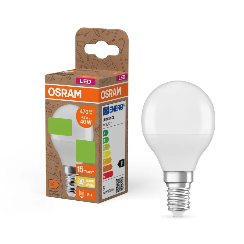 OSRAM LED PCR LAMPS WITH CLASSIC P , LED-Lampe, Matt, 4,9 W, (ex 40 W), 470 lm, Warmweiß, 2700 K, 15000 h, CRI ≥80