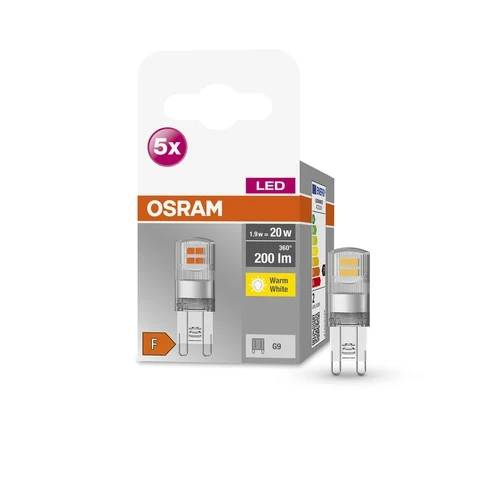 OSRAM LED Stiftsockellampe BASE PIN G9 CL20 non-dimmable 1.9W , Warmweiß 5er Pack