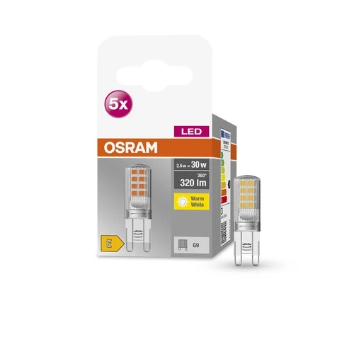 OSRAM LED Stiftsockellampe BASE PIN G9 LED-Lampe CL30 non-dimmable 2.6W , Warmweiß 5er Pack