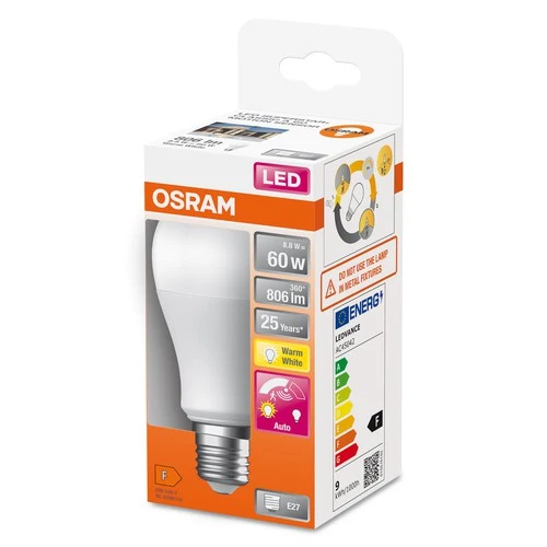 OSRAM SUPERSTAR+ CLASSIC A 60 FR LED-Lampe inkl. Bewegungssensor und Tageslichtsensor 8,8W, 806lm, E27 , Warmweiß