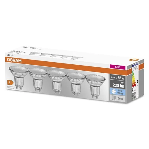 OSRAM LED Base PAR16 LED Spot (ex 35W) 2,6W / 4000K Kaltweiß GU10 5er Pack