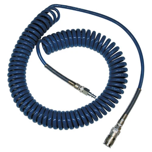 Spiralschlauch PUR blau 10 x 6.5mm, 8m, mit Kupplung und Steckn