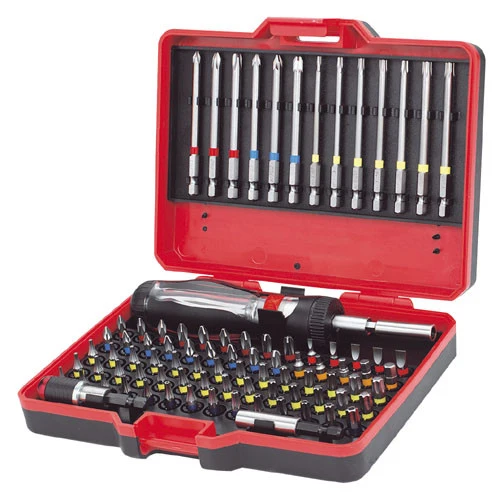 Bit-Satz 1/4", 86-teilig, Bits Länge L=25 + 90mm, farbige Kennze