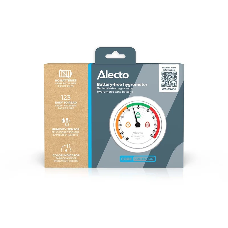 Alecto WS-05WH - Analoges Innenraum-Hygrometer mit batterielosem Betrieb - Weiß