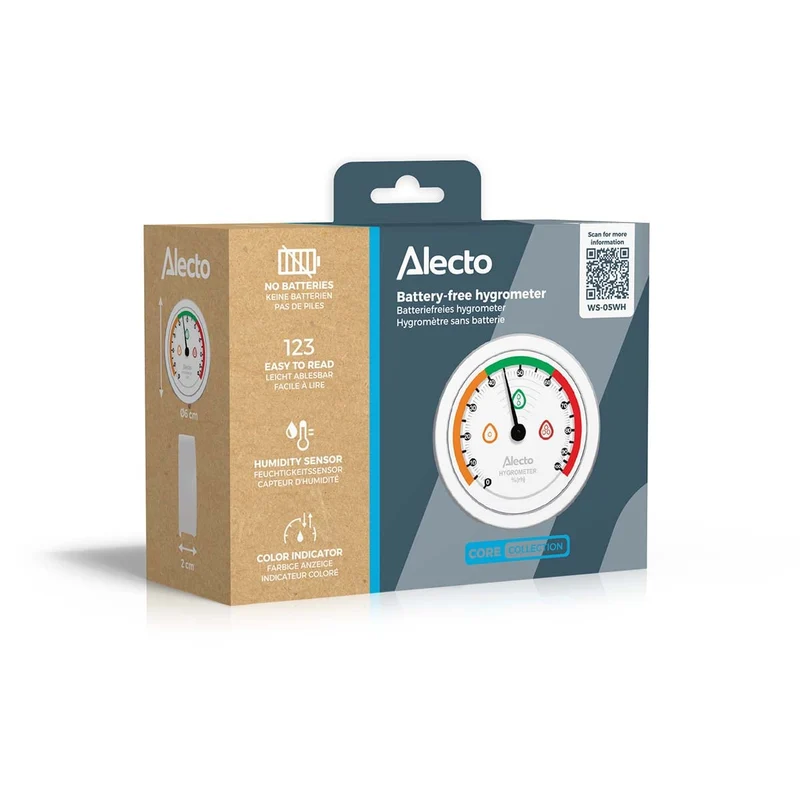 Alecto WS-05WH - Analoges Innenraum-Hygrometer mit batterielosem Betrieb - Weiß