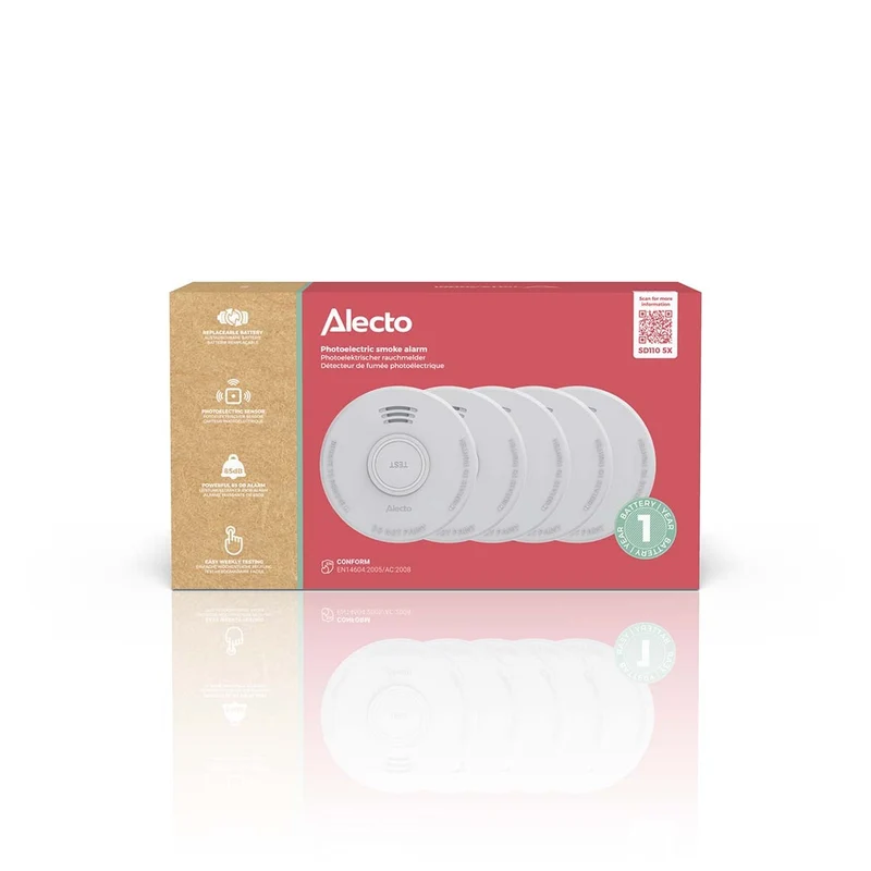 Alecto SD110 5X - Rauchmelder Stand-alone - 1 Jahr Batterie - Weiß - 5 Stück