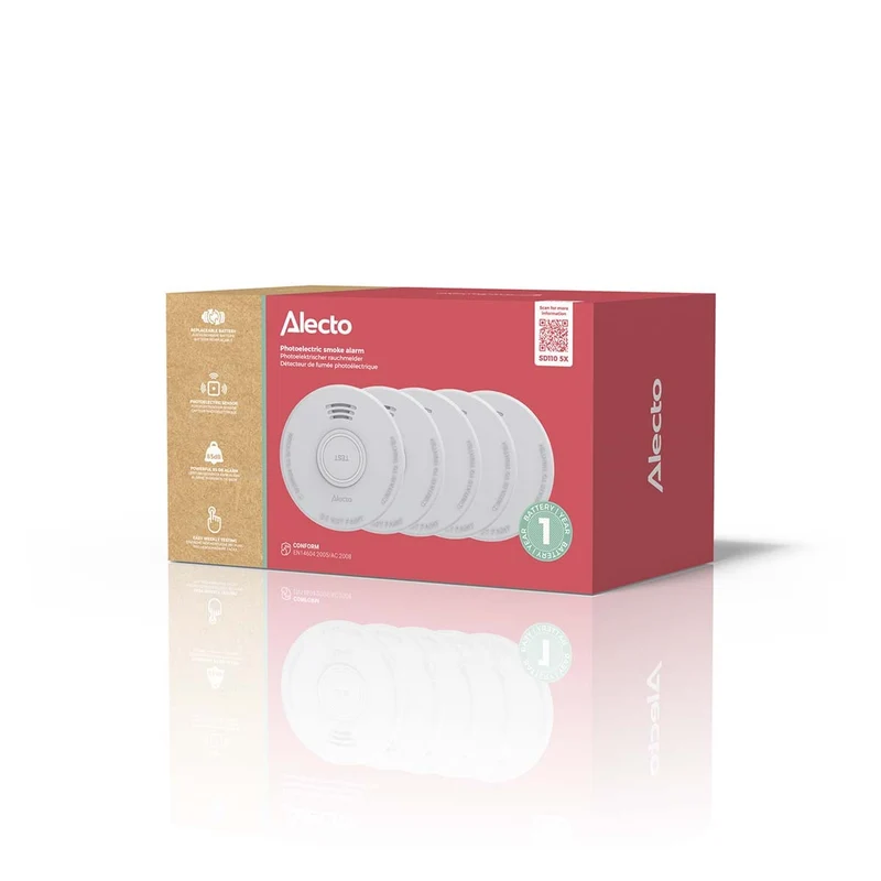 Alecto SD110 5X - Rauchmelder Stand-alone - 1 Jahr Batterie - Weiß - 5 Stück