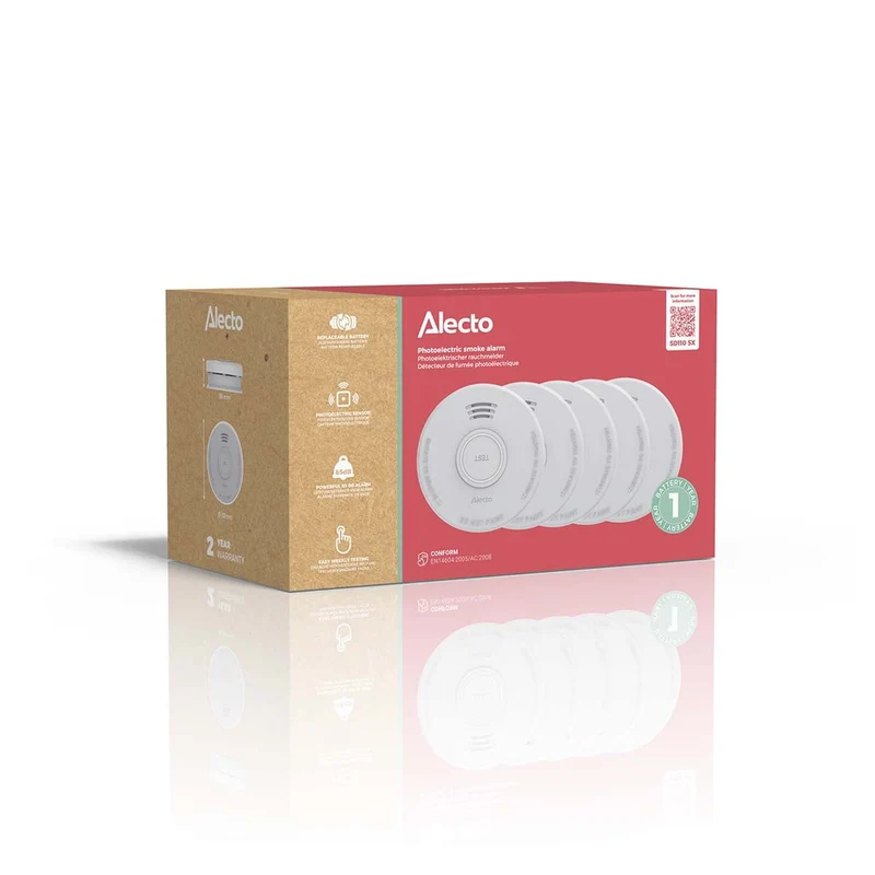 Alecto SD110 5X - Rauchmelder Stand-alone - 1 Jahr Batterie - Weiß - 5 Stück