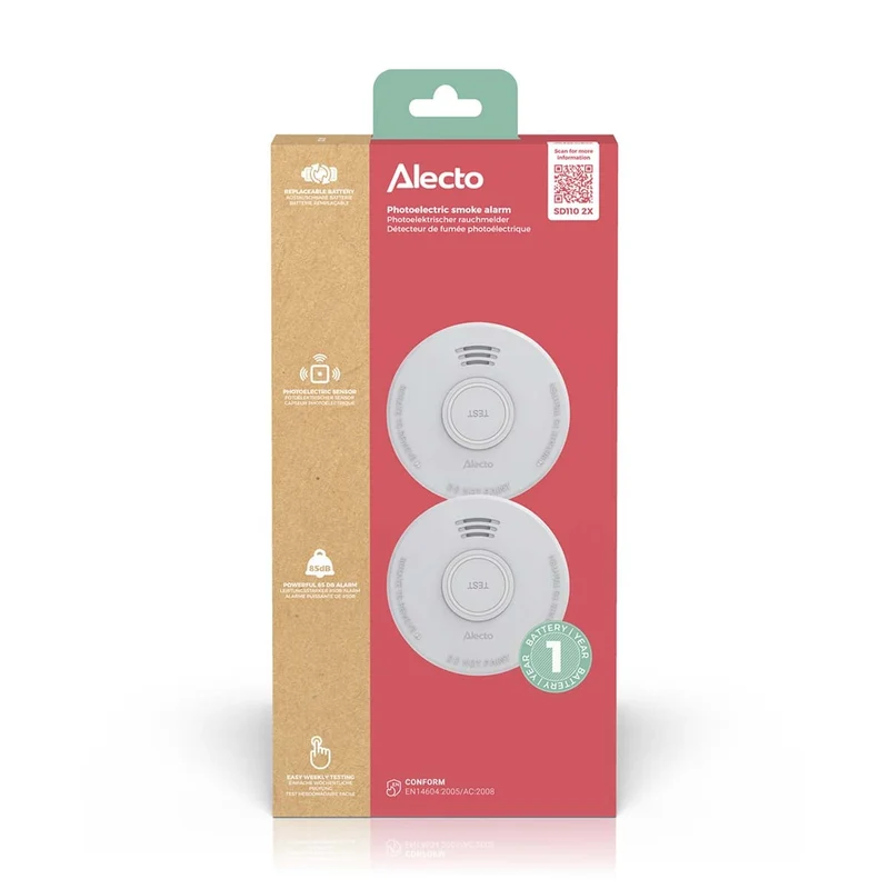 Alecto SD110 2X – Stand-Alone Rauchmelder – 1 Jahr Batterie – Weiß – 2 Stück