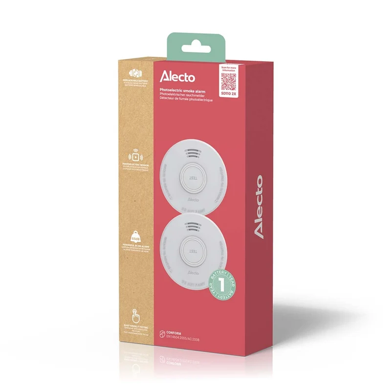 Alecto SD110 2X – Stand-Alone Rauchmelder – 1 Jahr Batterie – Weiß – 2 Stück