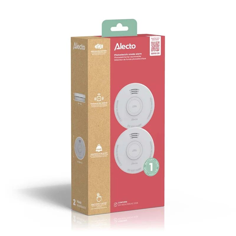 Alecto SD110 2X – Stand-Alone Rauchmelder – 1 Jahr Batterie – Weiß – 2 Stück