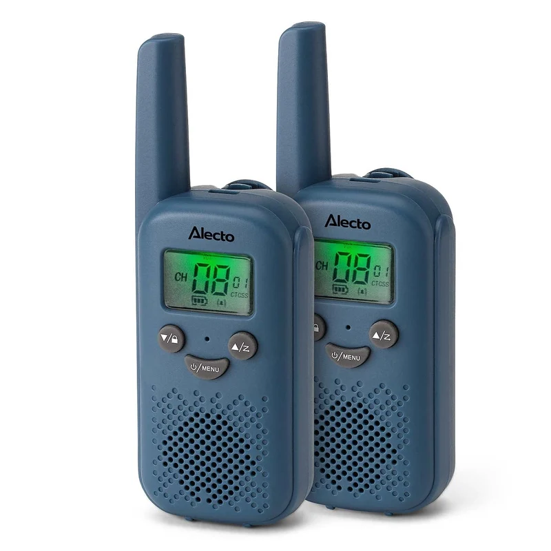 Alecto FR10BU - Set aus zwei wiederaufladbaren Walkie-Talkies für Kinder - Reichweite bis zu 6 Kilometern und lange Standby-Zeit bis zu 24 Stunden - Denimblau