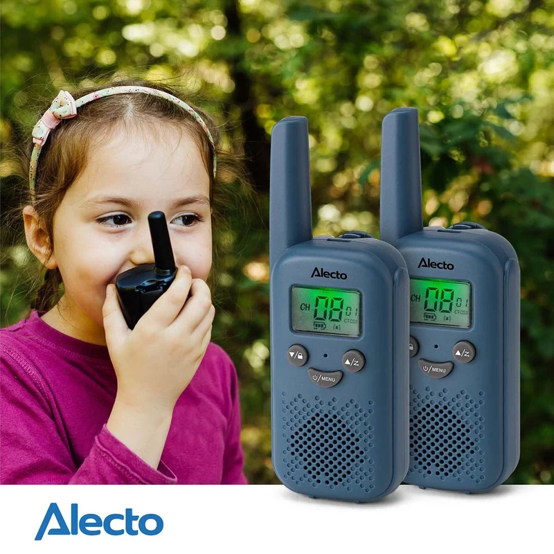 Alecto FR10BU - Set aus zwei wiederaufladbaren Walkie-Talkies für Kinder - Reichweite bis zu 6 Kilometern und lange Standby-Zeit bis zu 24 Stunden - Denimblau