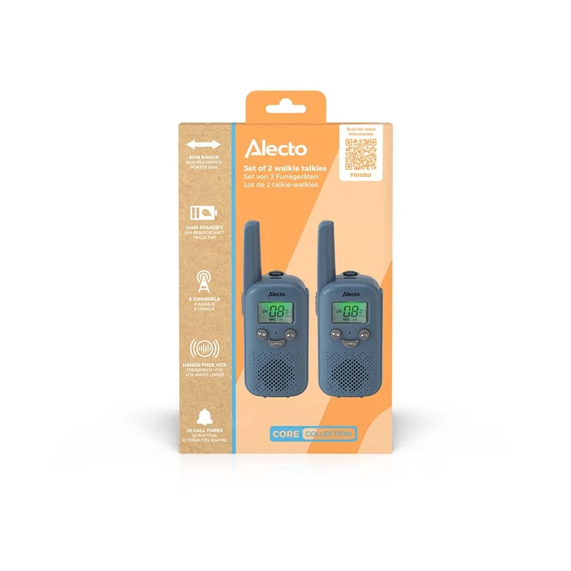 Alecto FR10BU - Set aus zwei wiederaufladbaren Walkie-Talkies für Kinder - Reichweite bis zu 6 Kilometern und lange Standby-Zeit bis zu 24 Stunden - Denimblau