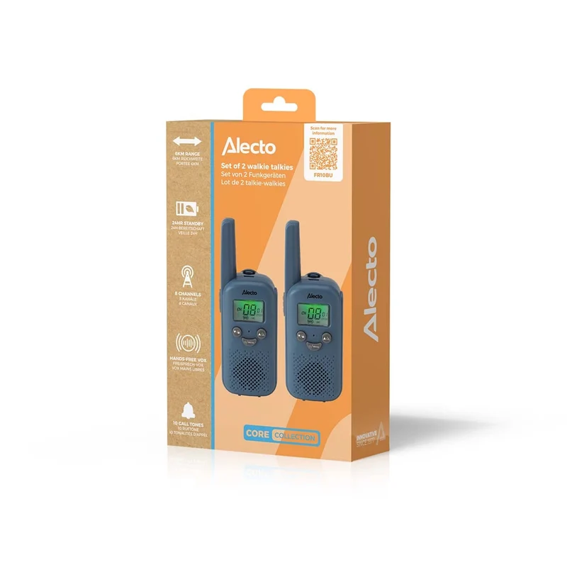 Alecto FR10BU - Set aus zwei wiederaufladbaren Walkie-Talkies für Kinder - Reichweite bis zu 6 Kilometern und lange Standby-Zeit bis zu 24 Stunden - Denimblau