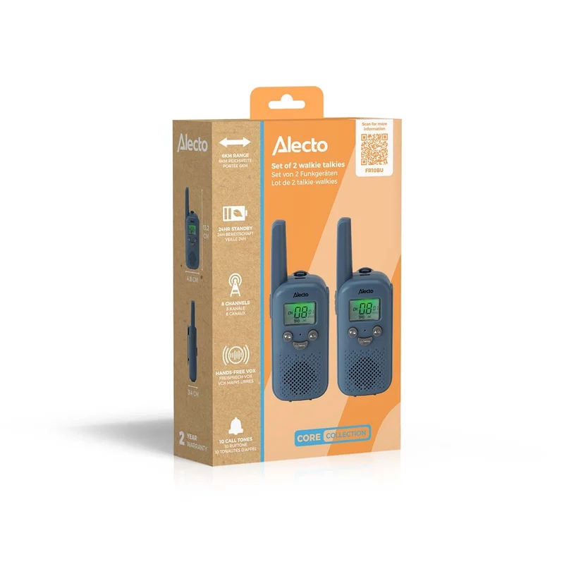 Alecto FR10BU - Set aus zwei wiederaufladbaren Walkie-Talkies für Kinder - Reichweite bis zu 6 Kilometern und lange Standby-Zeit bis zu 24 Stunden - Denimblau