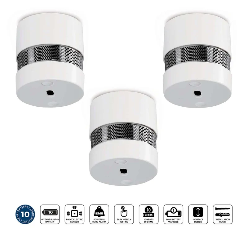 Alecto SD1020 3X - Mini Rauchmelder mit 10 Jahren Batterie- und Sensorlaufzeit 3er-Pack - Weiß