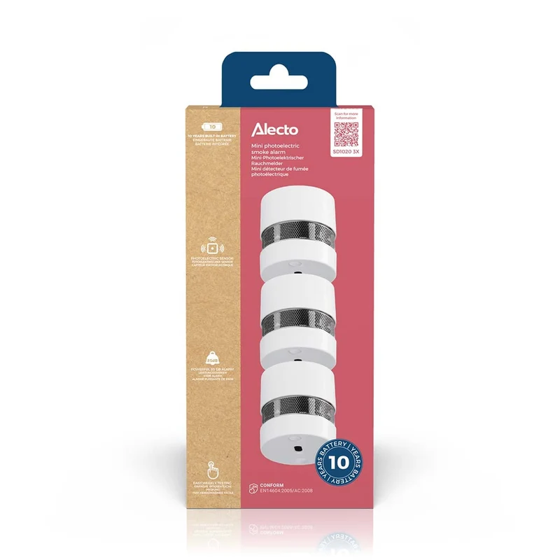 Alecto SD1020 3X - Mini Rauchmelder mit 10 Jahren Batterie- und Sensorlaufzeit 3er-Pack - Weiß