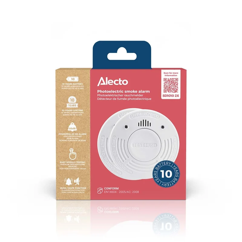 Alecto SD1010 2X – Rauchmelder mit 10-Jahres-Batterie, 2er-Pack
