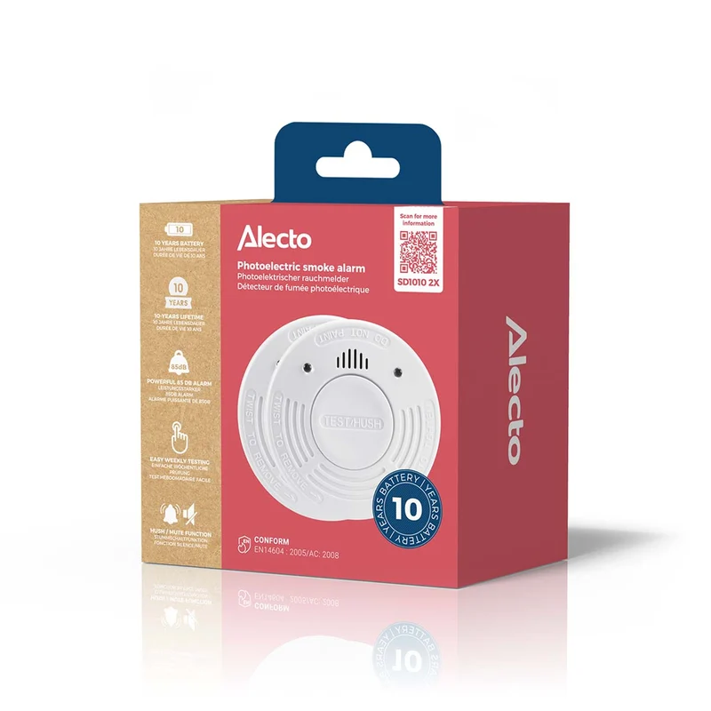Alecto SD1010 2X – Rauchmelder mit 10-Jahres-Batterie, 2er-Pack