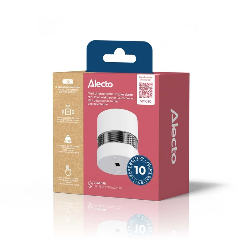 Alecto SD1020 - Mini Rauchmelder - 10 Jahre Batterie und Sensorlaufzeit - Weiß