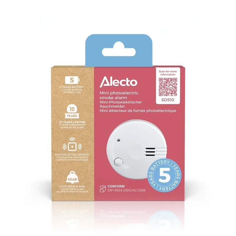 Alecto SD510 - Rauchmelder - Batteriebetrieben - 5 Jahre Batterielebensdauer - EN 14604 - Testtaste - 85 dB - Weiß