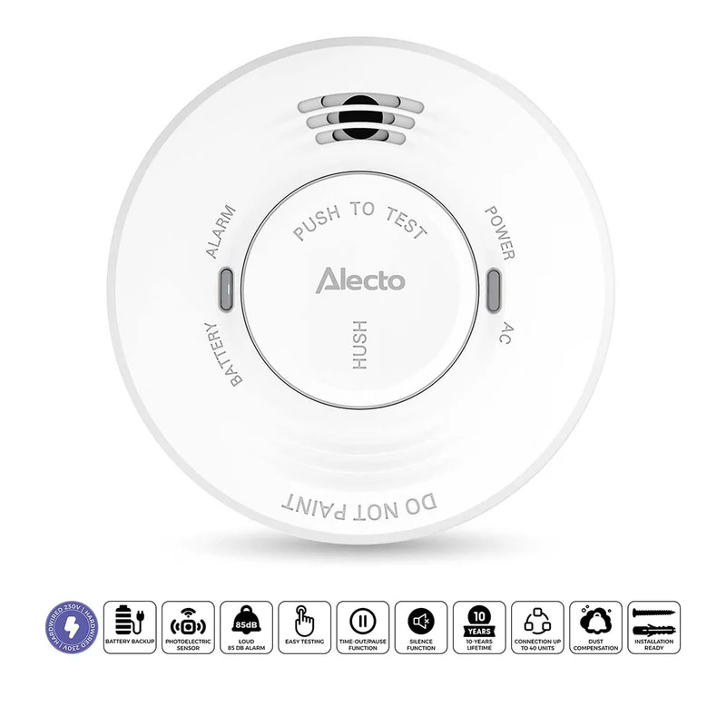 Alecto SDV10 - 230V Rookmelder - 5 Jaar Batterij Back-up - Wit