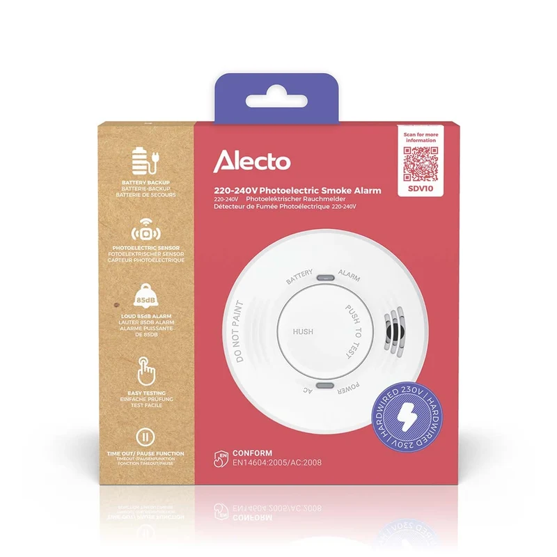 Alecto SDV10 - 230V Rookmelder - 5 Jaar Batterij Back-up - Wit