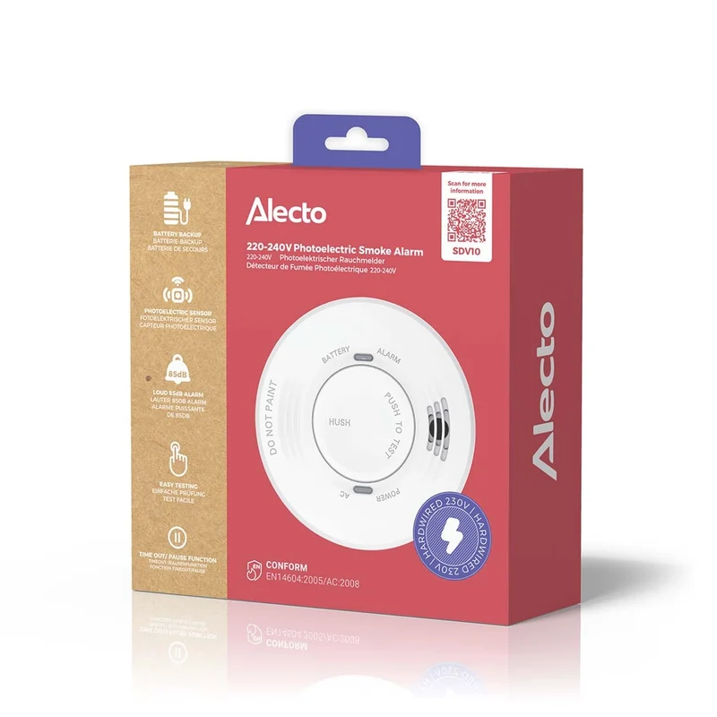 Alecto SDV10 - 230V Rookmelder - 5 Jaar Batterij Back-up - Wit