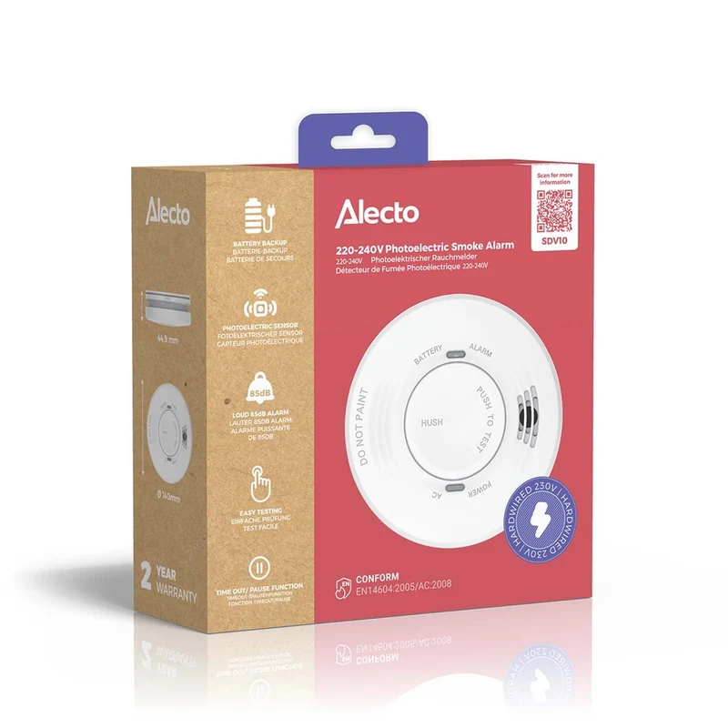 Alecto SDV10 - 230V Rookmelder - 5 Jaar Batterij Back-up - Wit
