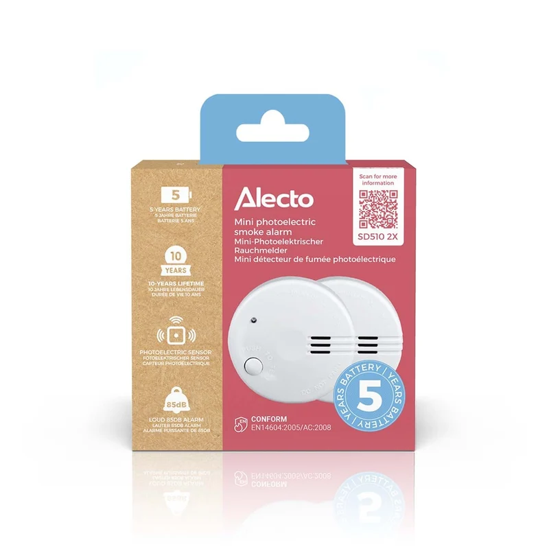 Alecto SD510 2X - Mini Rauchmelder - 5 Jahre Batterie - 2er-Pack - Weiß