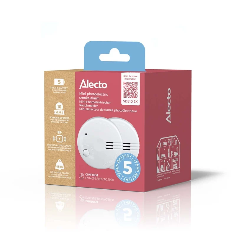 Alecto SD510 2X - Mini Rauchmelder - 5 Jahre Batterie - 2er-Pack - Weiß