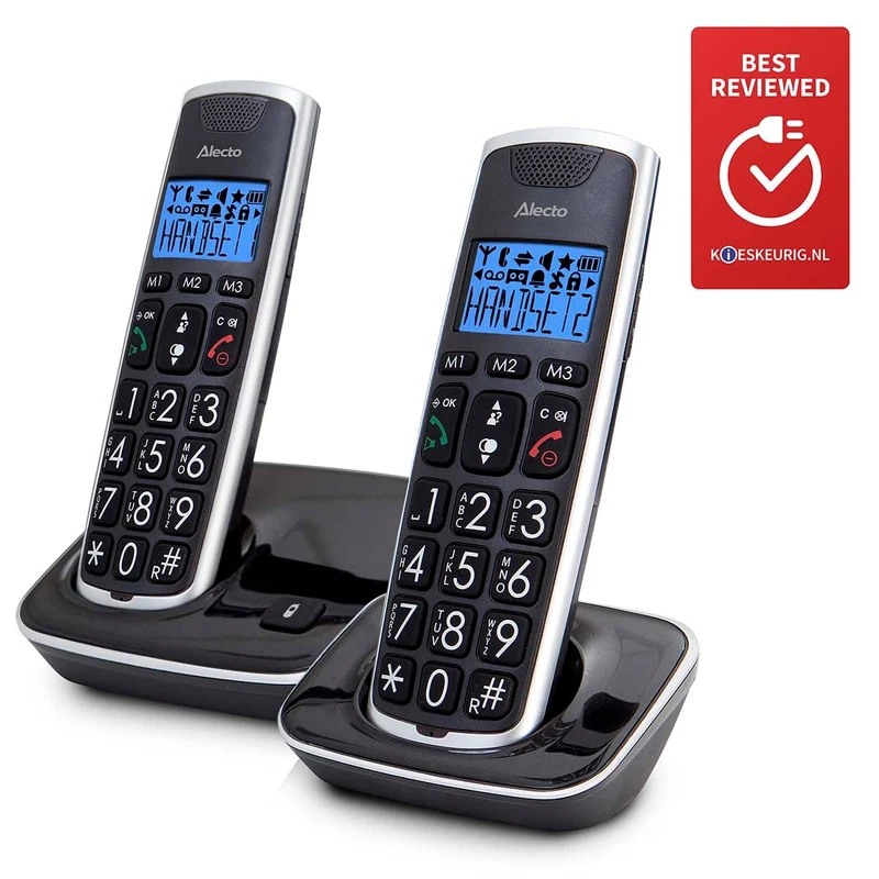 Alecto FX-6020 - Senioren DECT Telefon mit großen Tasten - 2 Mobilteile - Schwarz