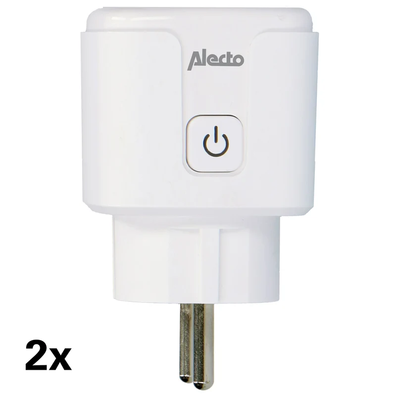Alecto SMART-PLUG20 - Smarter WLAN-Zwischenstecker mit Stromzähler, 16 A, 3680 W, 2er-Pack, Weiß