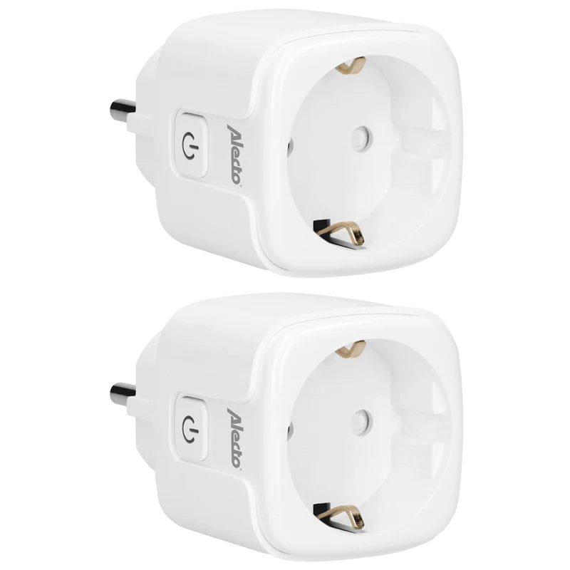Alecto SMART-PLUG20 - Smarter WLAN-Zwischenstecker mit Stromzähler, 16 A, 3680 W, 2er-Pack, Weiß