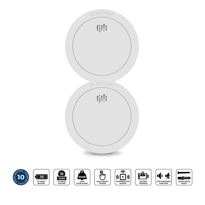 Alecto SD1030 2x - Set mit 2 Rauchmeldern - 10 Jahre Batterie- und Sensor-Lebensdauer - Weiß