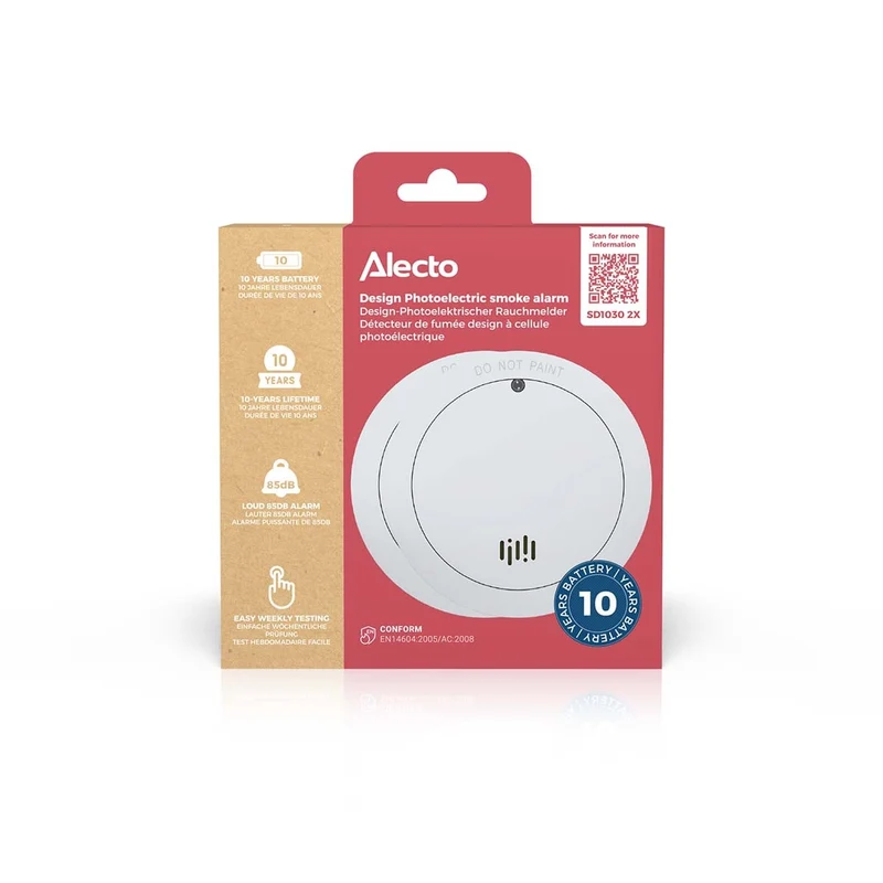 Alecto SD1030 2x - Set mit 2 Rauchmeldern - 10 Jahre Batterie- und Sensor-Lebensdauer - Weiß