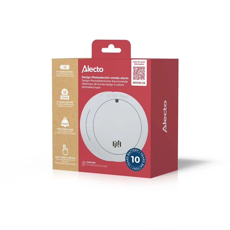 Alecto SD1030 2x - Set mit 2 Rauchmeldern - 10 Jahre Batterie- und Sensor-Lebensdauer - Weiß