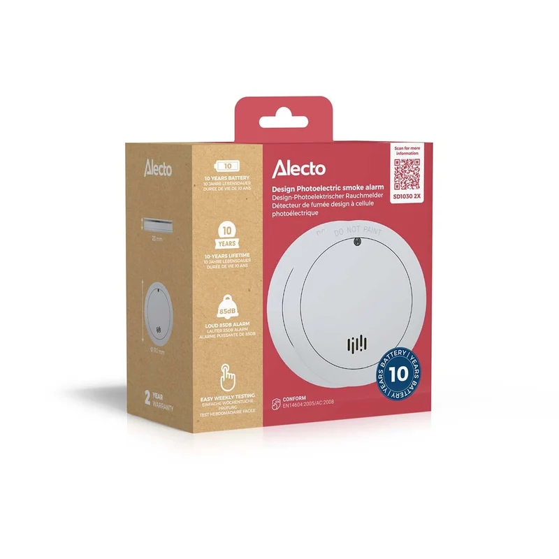 Alecto SD1030 2x - Set mit 2 Rauchmeldern - 10 Jahre Batterie- und Sensor-Lebensdauer - Weiß
