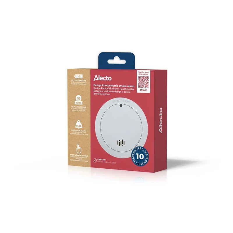 Alecto SD1030 - Rauchmelder mit 10 Jahren Batterie- und Sensor-Lebensdauer - Weiß