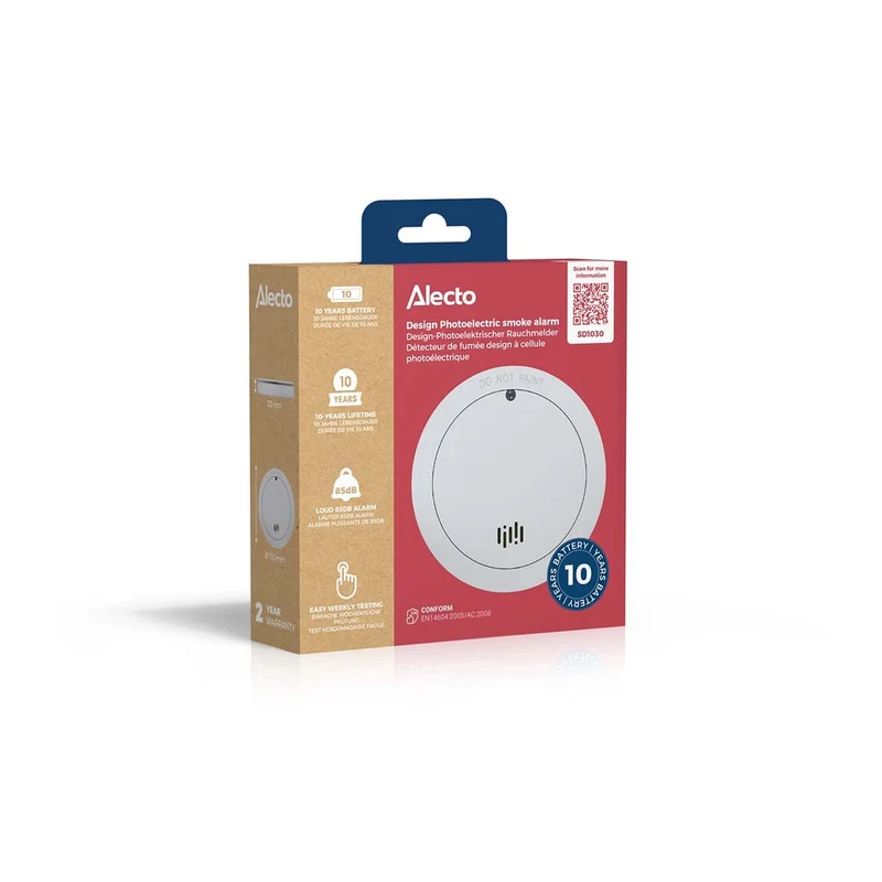 Alecto SD1030 - Rauchmelder mit 10 Jahren Batterie- und Sensor-Lebensdauer - Weiß